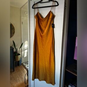Yellow gold satin midi dress